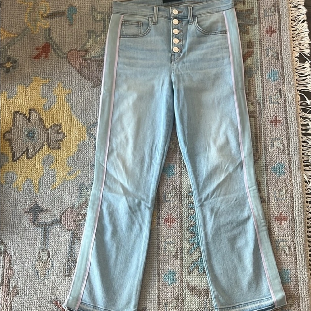 Veronica Beard Blue Jeans with Pink Stripes